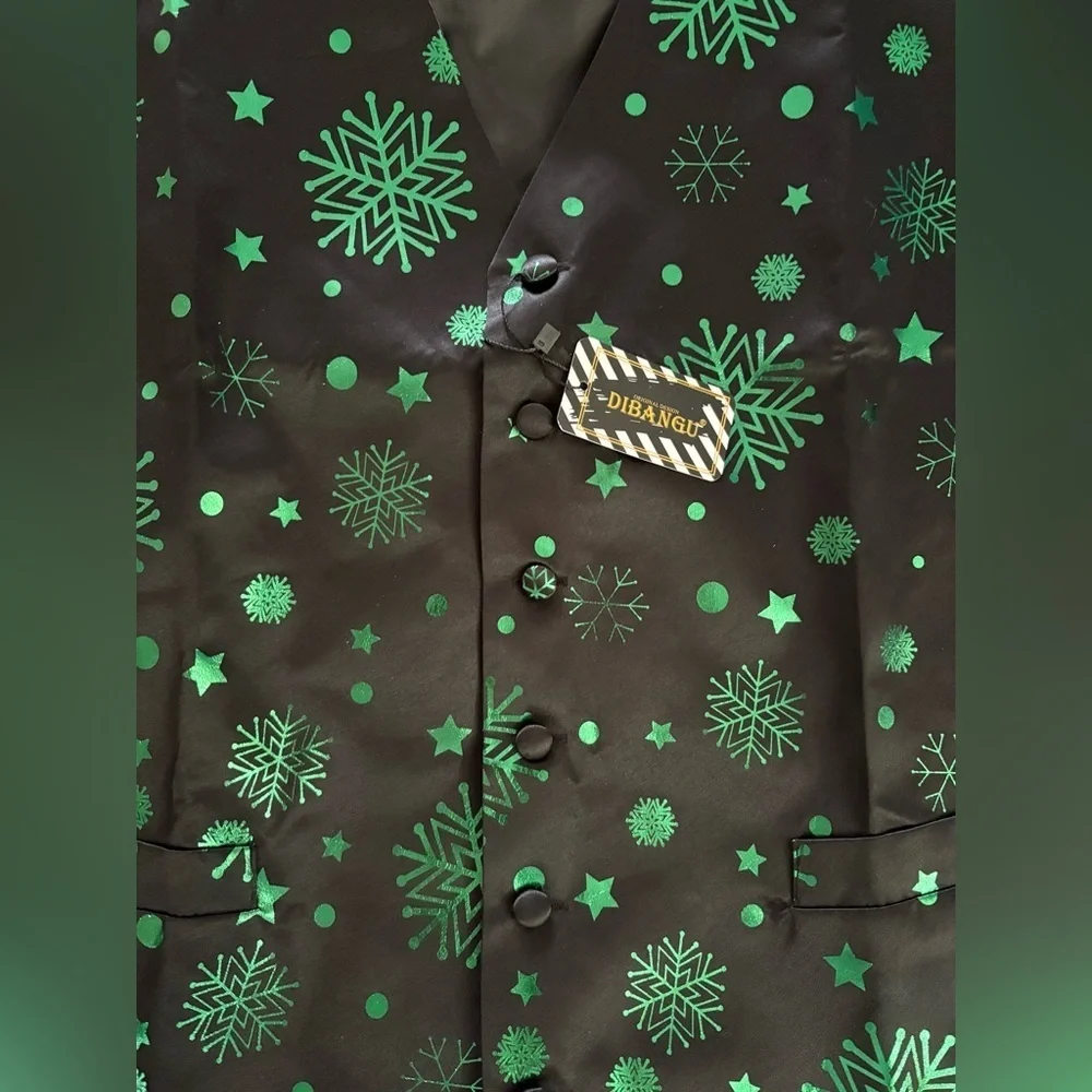 XXXL - Festive Green Metallic Snowflake Vest ONLY—NO Bow Tie  New with Tags